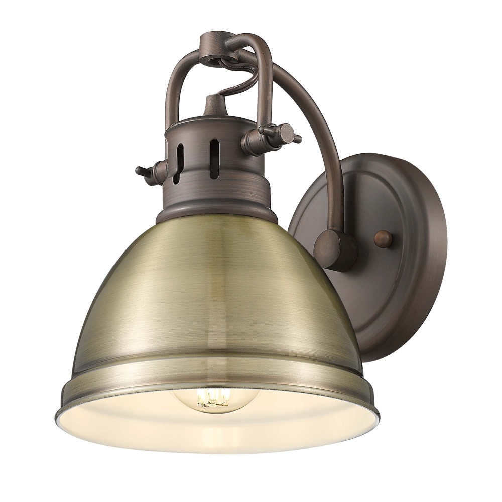 Yep by Golden Lighting Duncan 1-light Vanity in Rubbed Bronze and Aged Brass shade